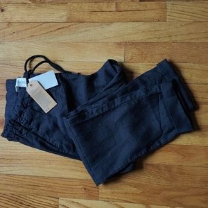 100% Linen Joggers, H&M, size 8, dark blue NWT*** NEW